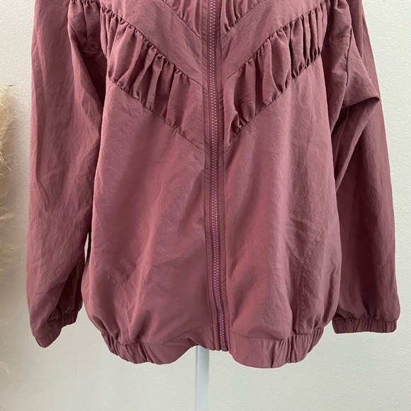 Vintage shirred zip up nylon jacket mauve pink windbreaker free people vibes M - Picture 5 of 16